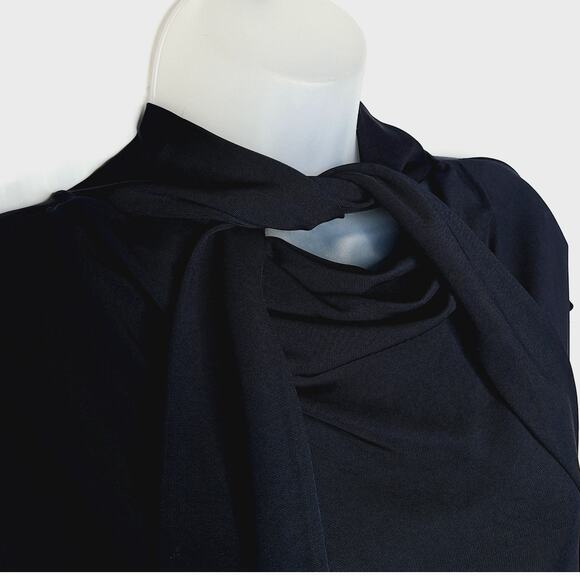 COS Day Dress Tie Neck Shift Cocoon Navy Small Jersey Minimalist Career Capsule - Picture 7 of 10